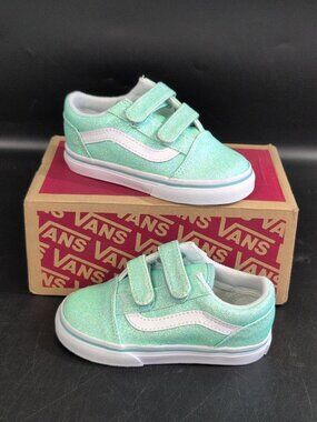 Vans Old Skool Toddler Casual Shoes US 7 Glitter Pastel Blue